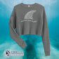 Deep Heather Protect Our Sharks Crop Sweatshirt - Connected Clothing Company - Ethically and Sustainably Made - 10% of profits donated to shark conservation and ocean conservation