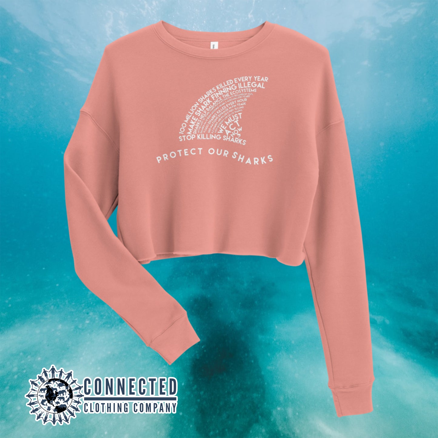 Mauve Protect Our Sharks Crop Sweatshirt - Connected Clothing Company - Ethically and Sustainably Made - 10% of profits donated to shark conservation and ocean conservation