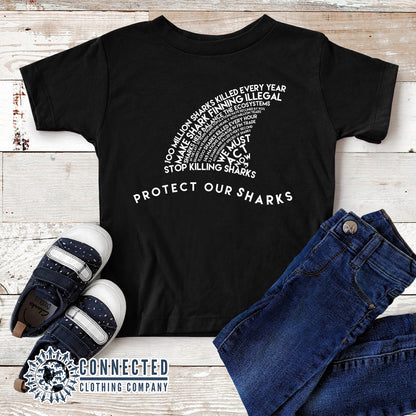 Black Protect Our Sharks Toddler Short-Sleeve Tee - Connected Clothing Company - 10% of profits donated to Oceana shark conservation