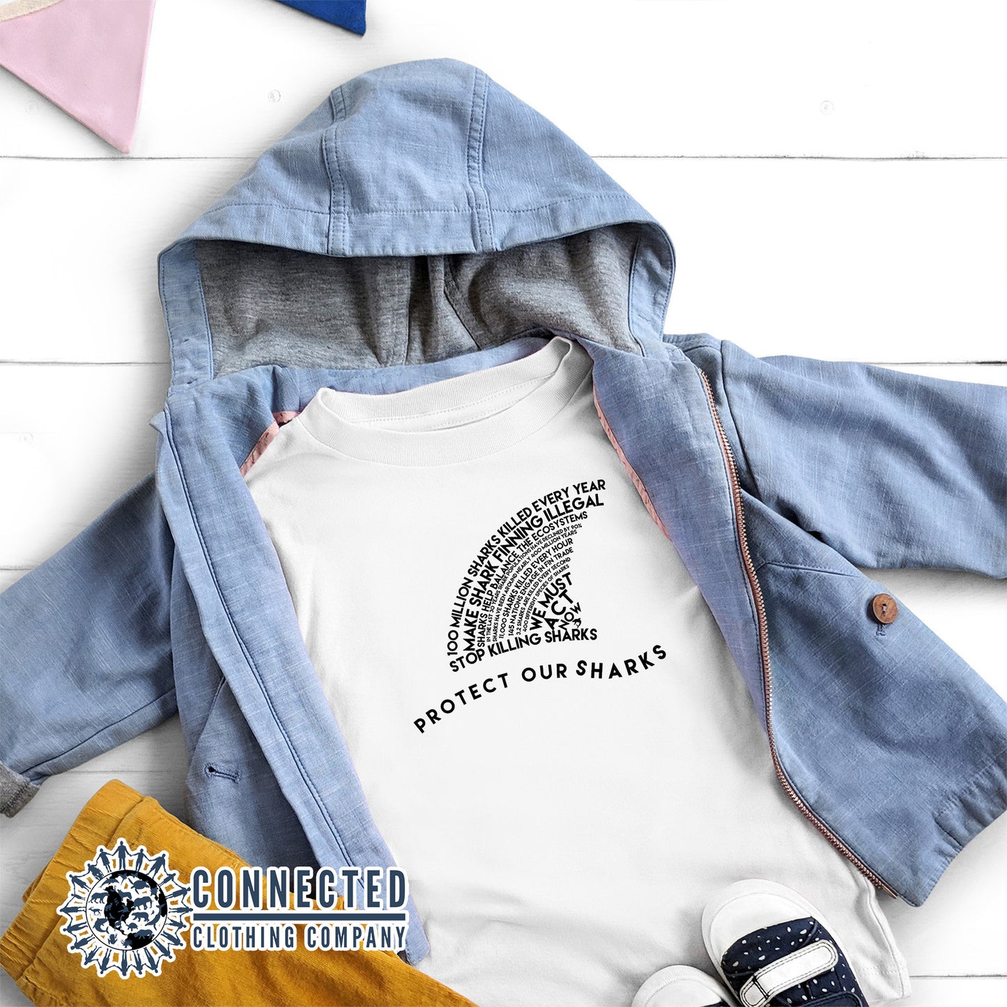 White Protect Our Sharks Toddler Short-Sleeve Tee - Connected Clothing Company - 10% of profits donated to Oceana shark conservation