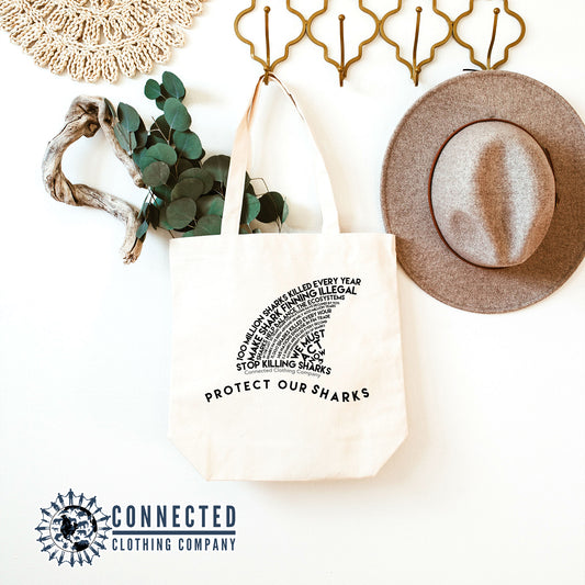 Protect Our Sharks Tote Bag - Connected Clothing Company - 10% of proceeds donated to Oceana shark conservation