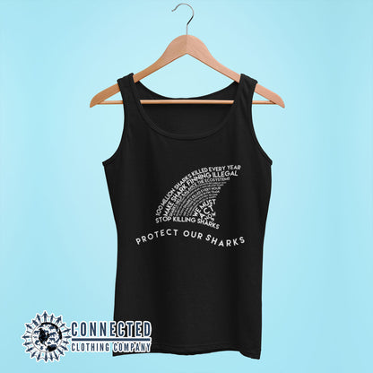 Black Protect Our Sharks Women's Relaxed Tank Top - Connected Clothing Company - Ethically and Sustainably Made - 10% of profits donated to Oceana shark conservation