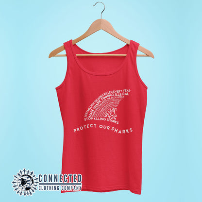 Red Protect Our Sharks Women's Relaxed Tank Top - Connected Clothing Company - Ethically and Sustainably Made - 10% of profits donated to Oceana shark conservation