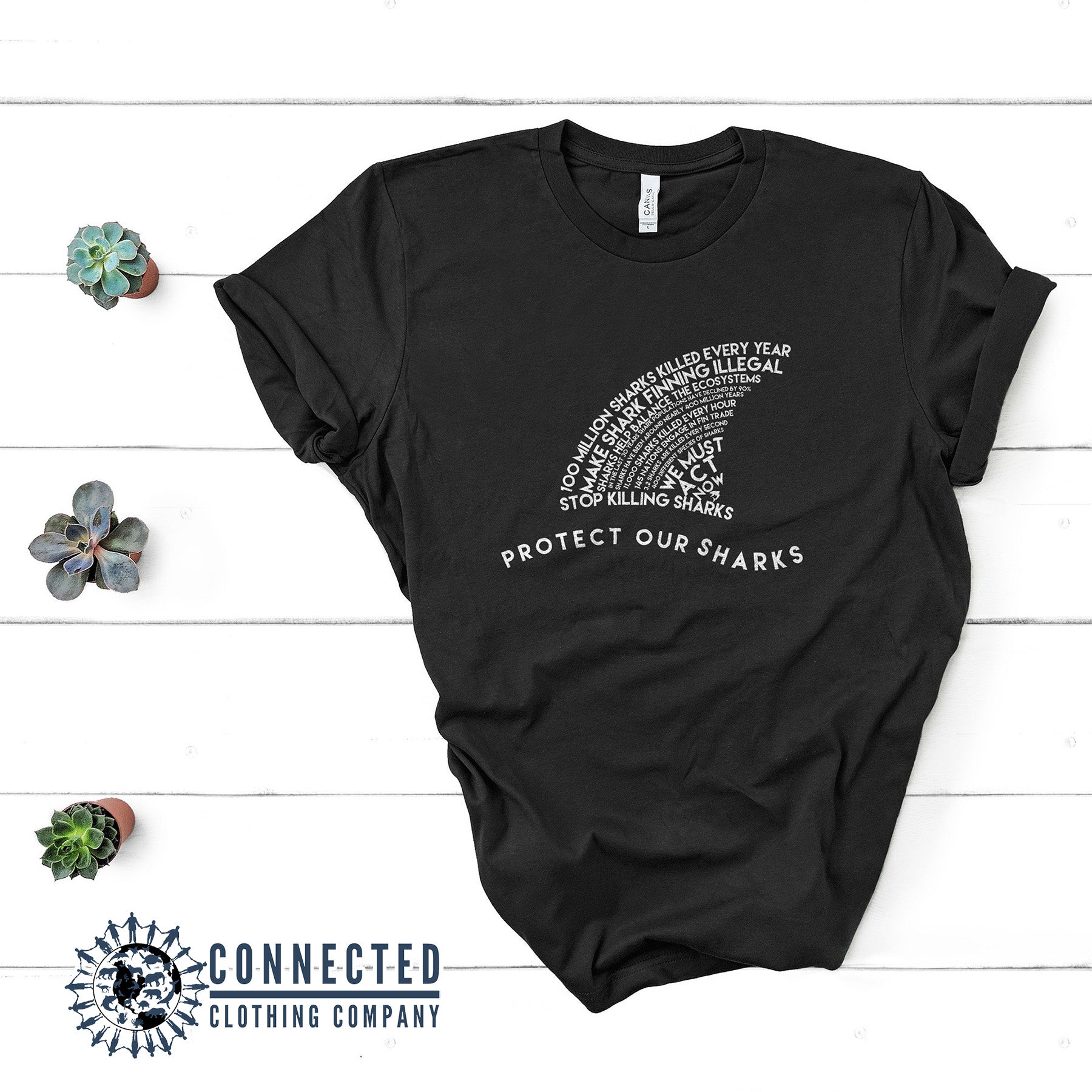 Black Protect Our Sharks Short-Sleeve Tee - Connected Clothing Company - Ethically and Sustainably Made - 10% of profits donated to shark conservation and ocean conservation