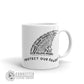 Left Side of Protect Our Sharks White Mug - Connected Clothing Company - Ethically and Sustainably Made - 10% donated to Oceana shark conservation
