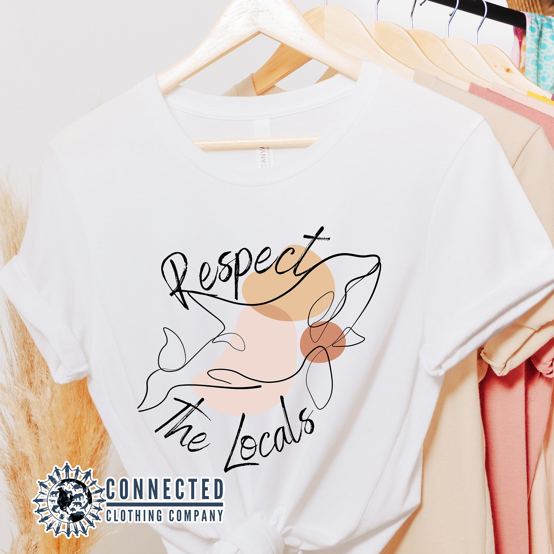  White Respect The Locals Orca Unisex Short-Sleeve Tee - Connected Clothing Company - Ethically and Sustainably Made - 10% of profits donated to orca conservation