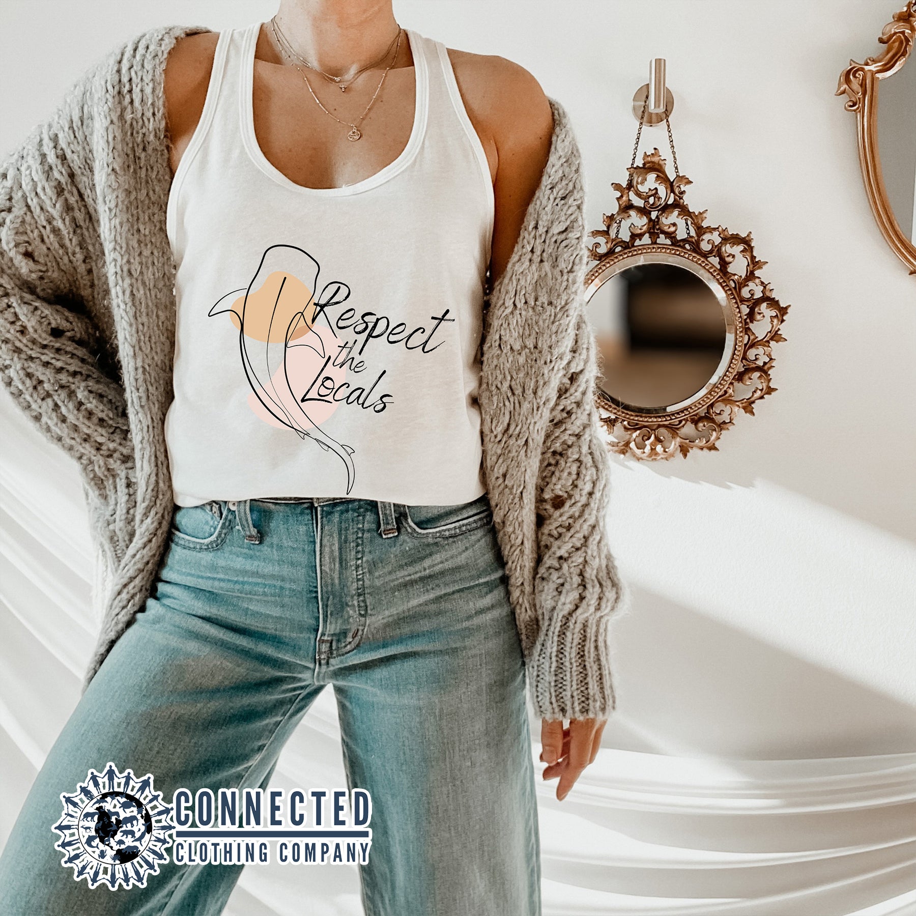 White Respect The Locals Whale Shark Tank Top - Connected Clothing Company - 10% of proceeds are donated to ocean conservation