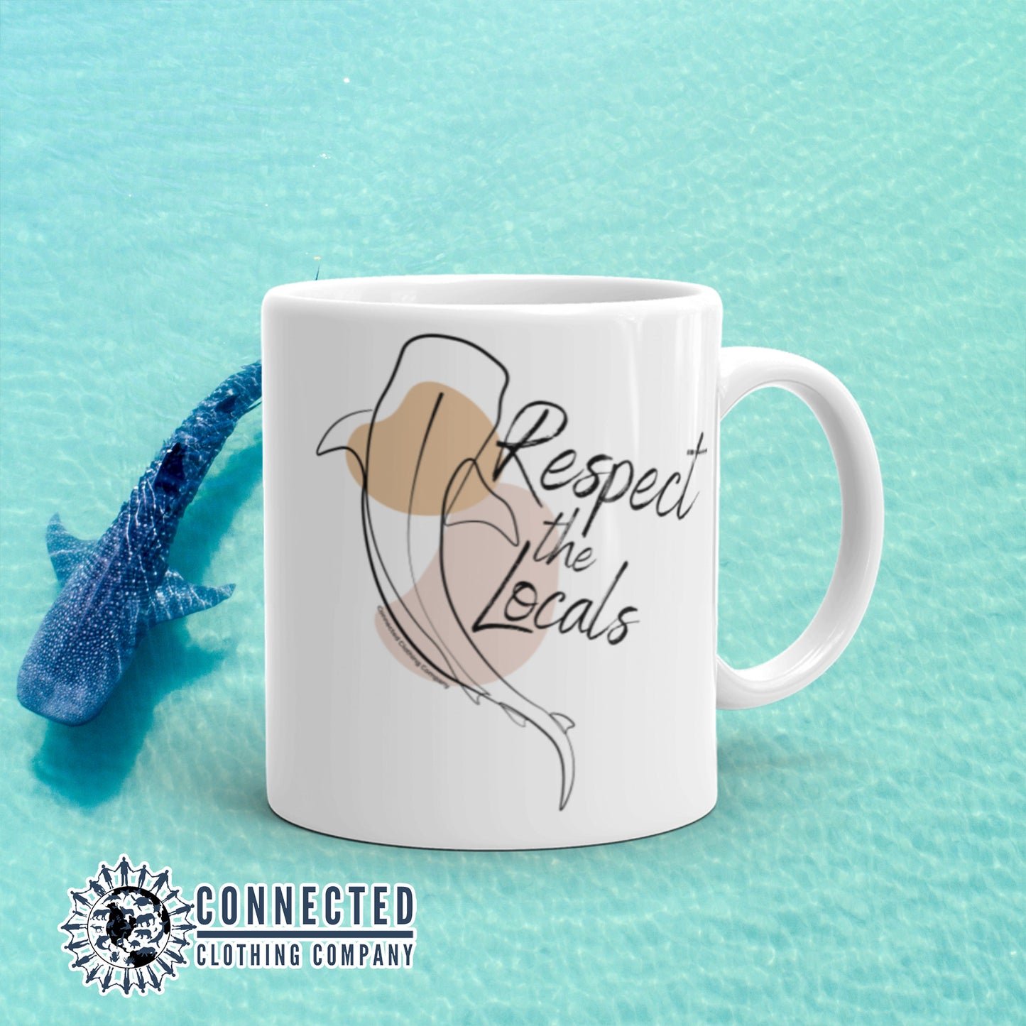 White Respect The Locals Whale Shark Classic Mug - Connected Clothing Company - Ethically and Sustainably Made - 10% of profits donated to shark conservation and ocean conservation