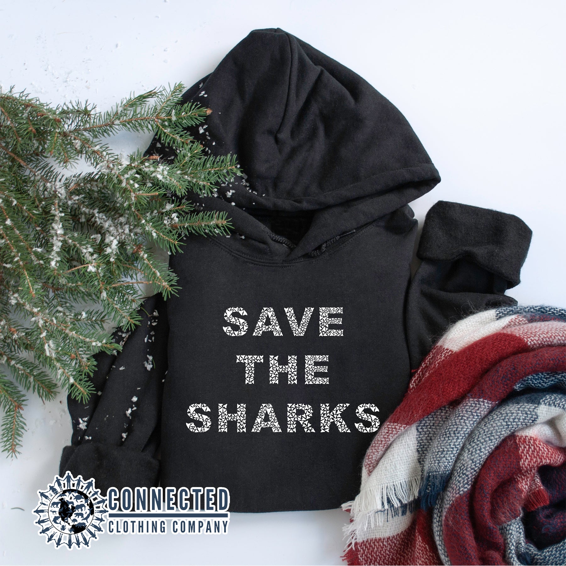 BLACK Save The Sharks Unisex Hoodie - Connected Clothing Company - Ethically and Sustainably Made - 10% donated to Oceana shark conservation