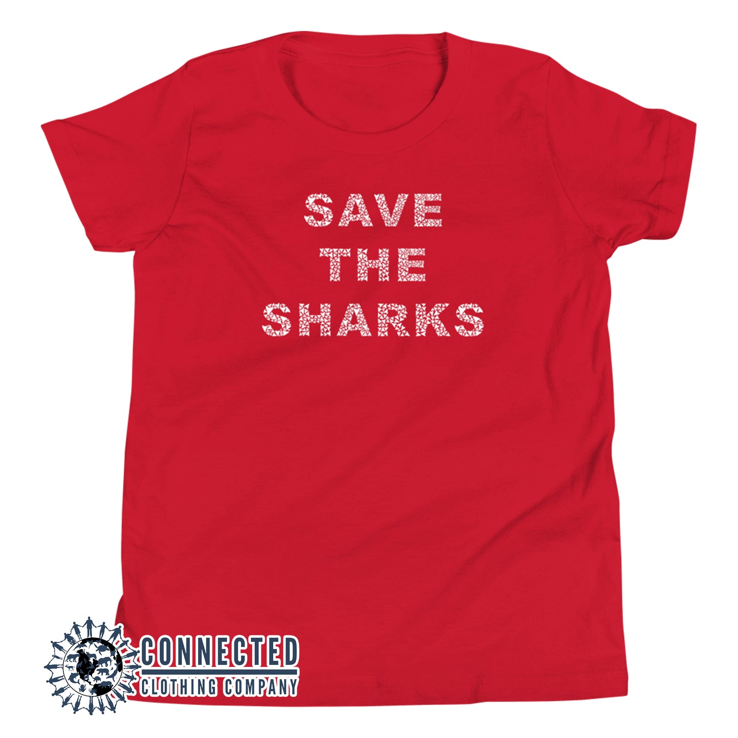 Red Save The Sharks Youth Short-Sleeve Tee - Connected Clothing Company - 10% of profits donated to Oceana shark conservation