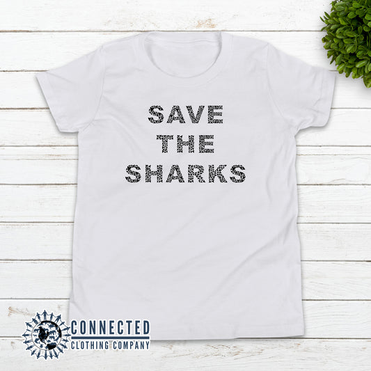 White Save The Sharks Youth Short-Sleeve Tee - Connected Clothing Company - 10% of profits donated to Oceana shark conservation