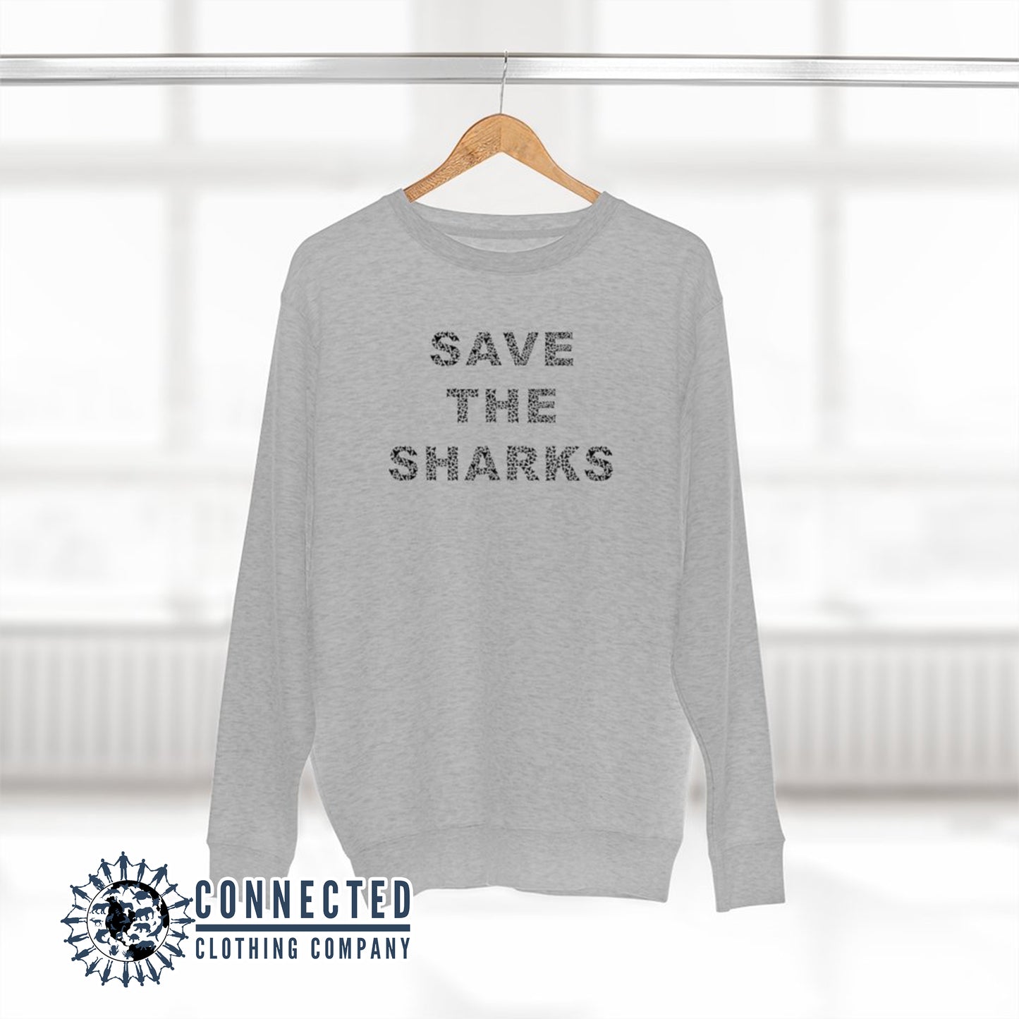 Heather Grey Save The Sharks Unisex Crewneck Sweatshirt - Connected Clothing Company - Ethically and Sustainably Made - 10% of profits donated to shark conservation and ocean conservation