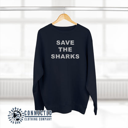 Navy Save The Sharks Unisex Crewneck Sweatshirt - Connected Clothing Company - Ethically and Sustainably Made - 10% of profits donated to shark conservation and ocean conservation