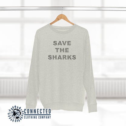 Heather Oatmeal Save The Sharks Unisex Crewneck Sweatshirt - Connected Clothing Company - Ethically and Sustainably Made - 10% of profits donated to shark conservation and ocean conservation