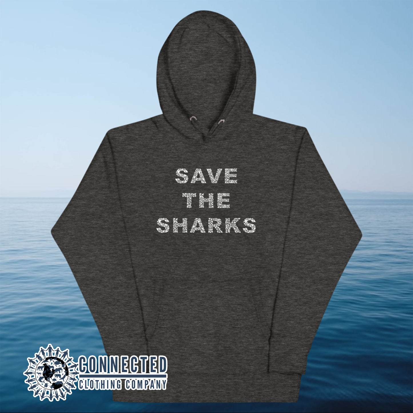 Charcoal Save The Sharks Unisex Hoodie - Connected Clothing Company - Ethically and Sustainably Made - 10% donated to Oceana shark conservation