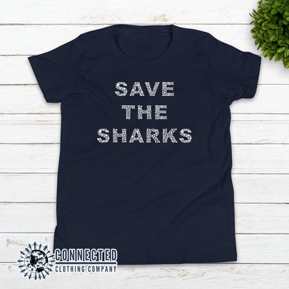 Navy Save The Sharks Youth Short-Sleeve Tee - Connected Clothing Company - 10% of profits donated to Oceana shark conservation