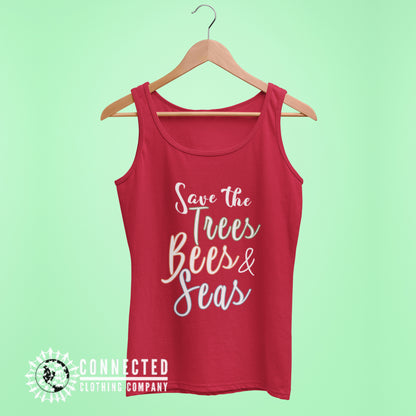 Red Save The Trees Bees And Seas Women's Relaxed Tank Top - Connected Clothing Company - Ethically and Sustainably Made - 10% donated to Mission Blue ocean conservation