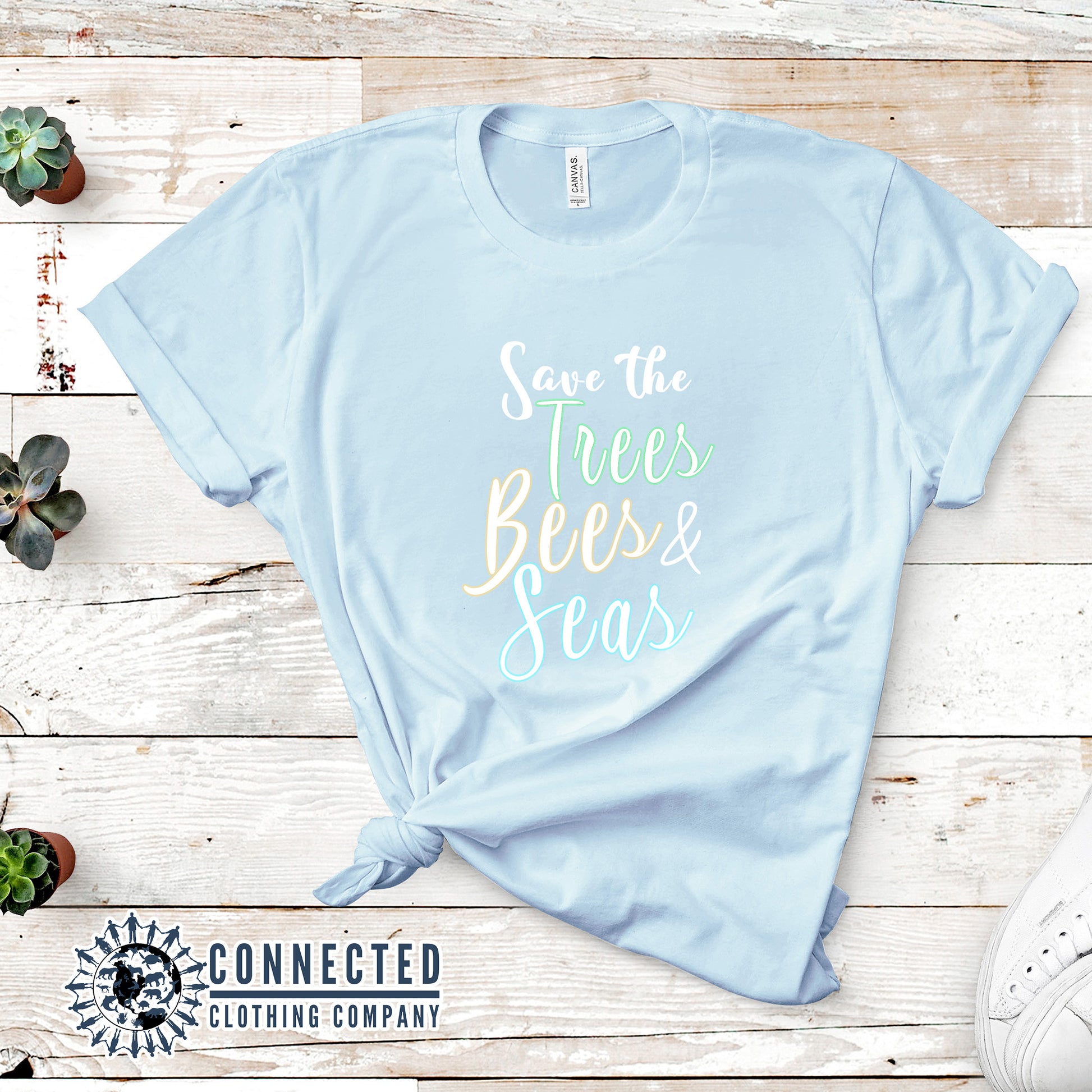 Light Blue Save The Trees Bees & Seas Short-Sleeve Tee - Connected Clothing Company - Ethically and Sustainably Made - 10% donated to ocean conservation