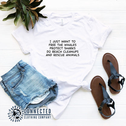 White I Just Want To Save The World Short-Sleeve Tee - Connected Clothing Company - 10% of profits donated to Mission Blue ocean conservation