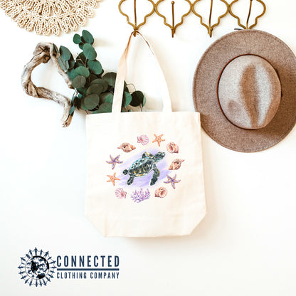 Sea Turtle Seashells Tote Bag - Connected Clothing Company - 10% of proceeds donated to ocean conservation
