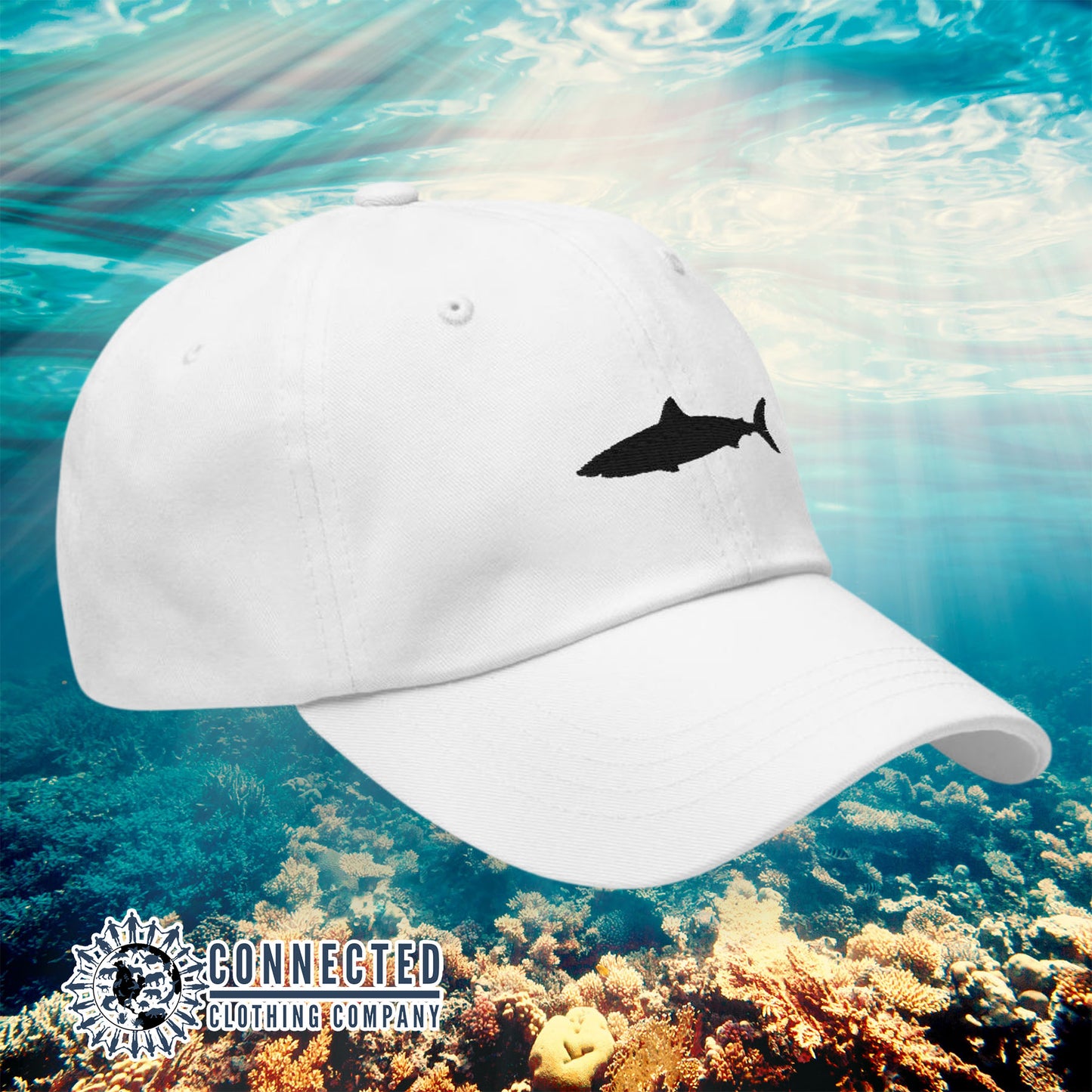 White Shark Cotton Cap - Connected Clothing Company - Ethical & Sustainable Clothing That Gives Back - 10% donated to Oceana shark conservation