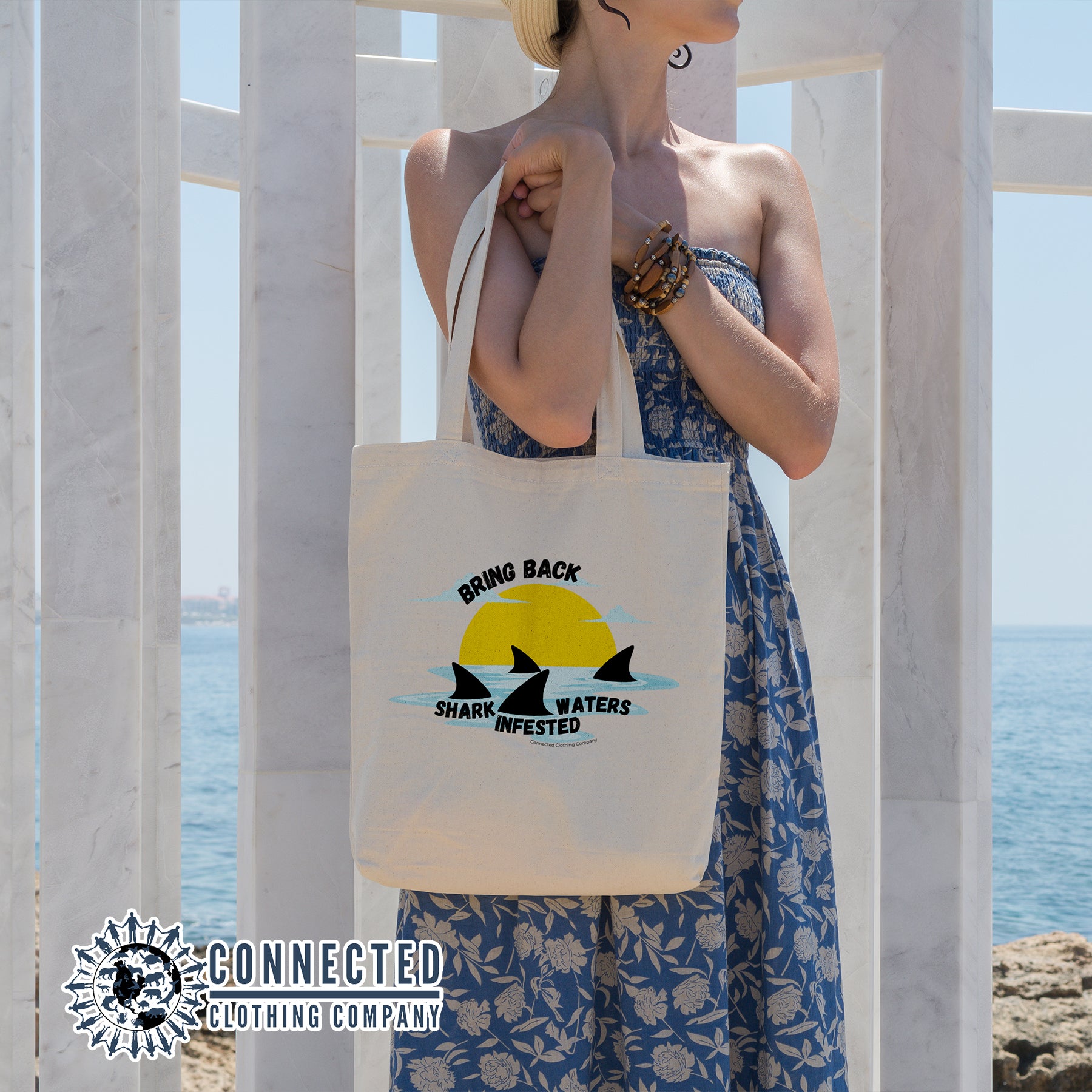 Shark Infested Waters Tote Bag - Connected Clothing Company - 10% of proceeds donated to shark conservation