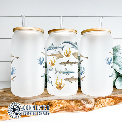 Shark Ocean Watercolor Glass Can - Connected Clothing Company -10% of proceeds donated to shark conservation