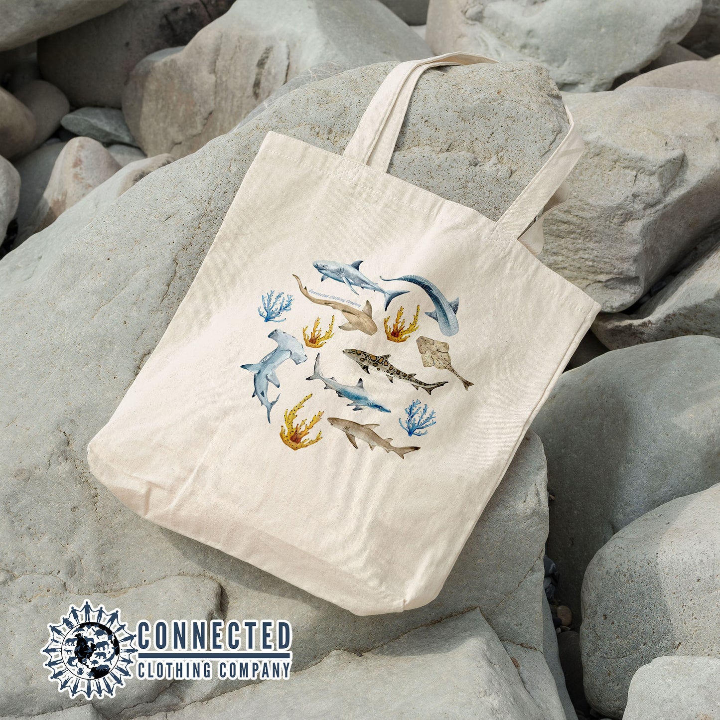 Shark Watercolor Tote - Connected Clothing Company - Ethically and Sustainably Made - 10% donated to Oceana shark conservation