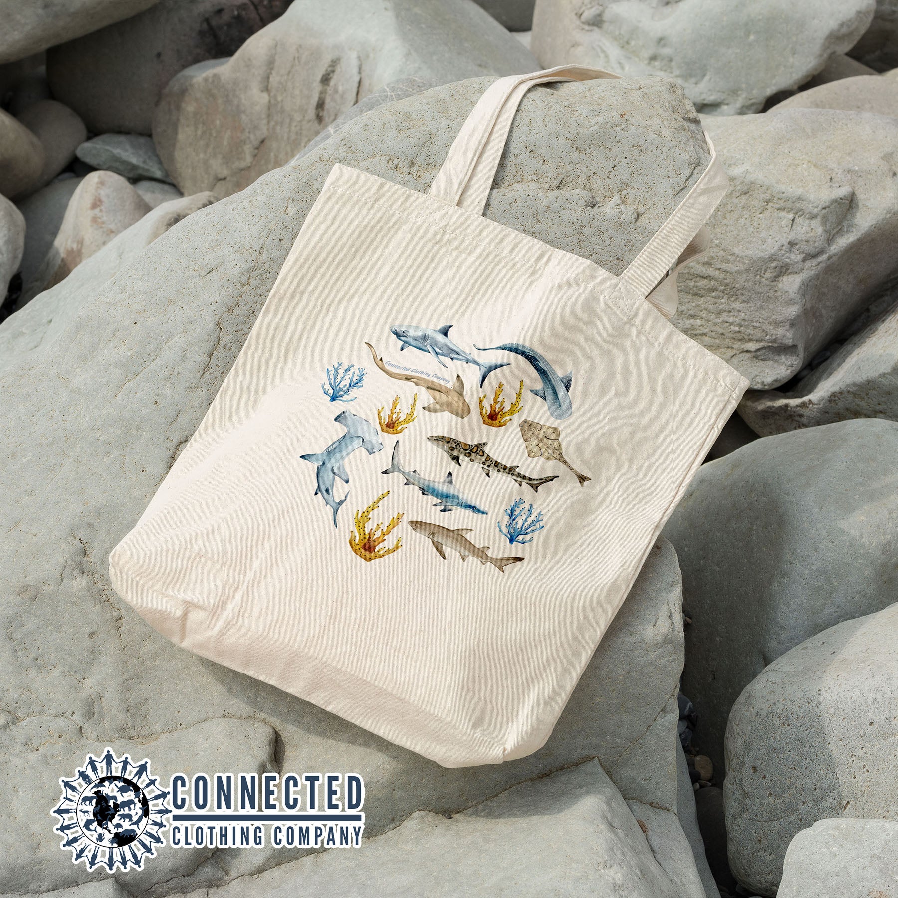 Shark Watercolor Tote - Connected Clothing Company - Ethically and Sustainably Made - 10% donated to Oceana shark conservation