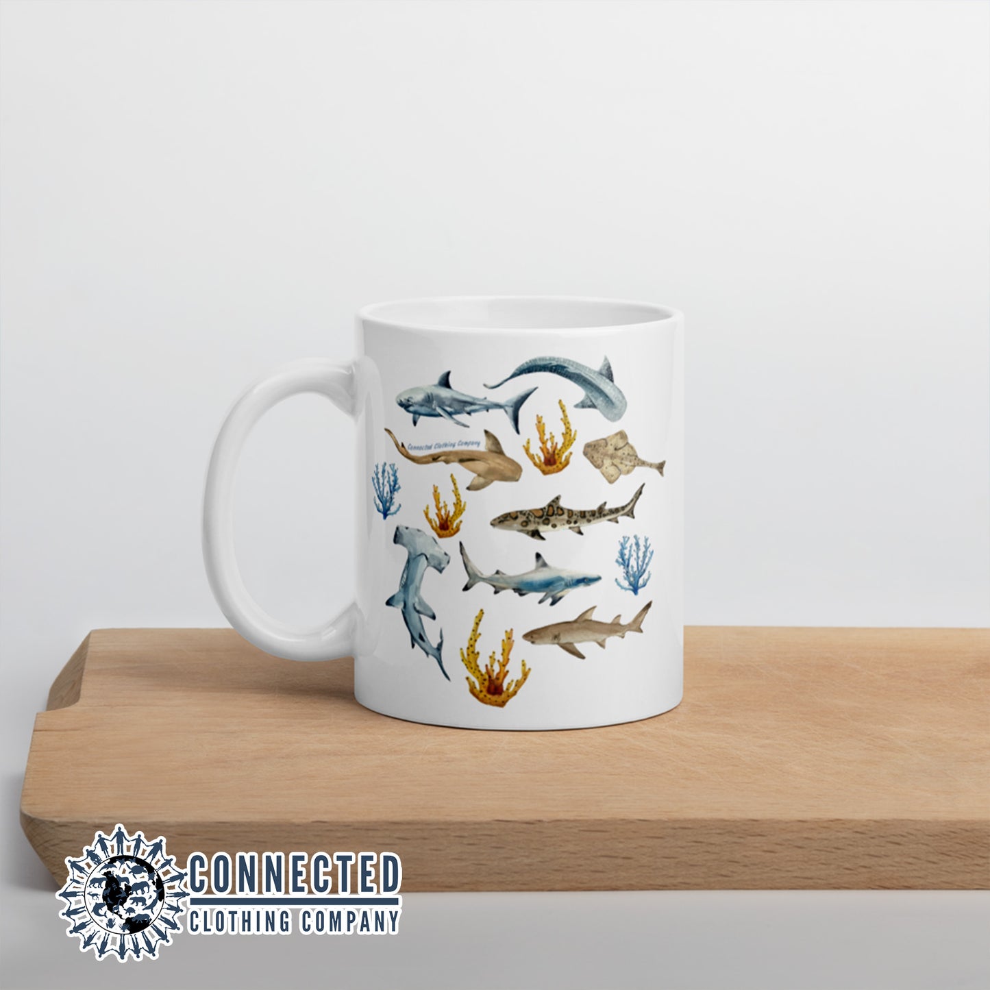 White Shark Ocean Watercolor Classic Mug - Connected Clothing Company - Ethically and Sustainably Made - 10% of profits donated to shark conservation and ocean conservation