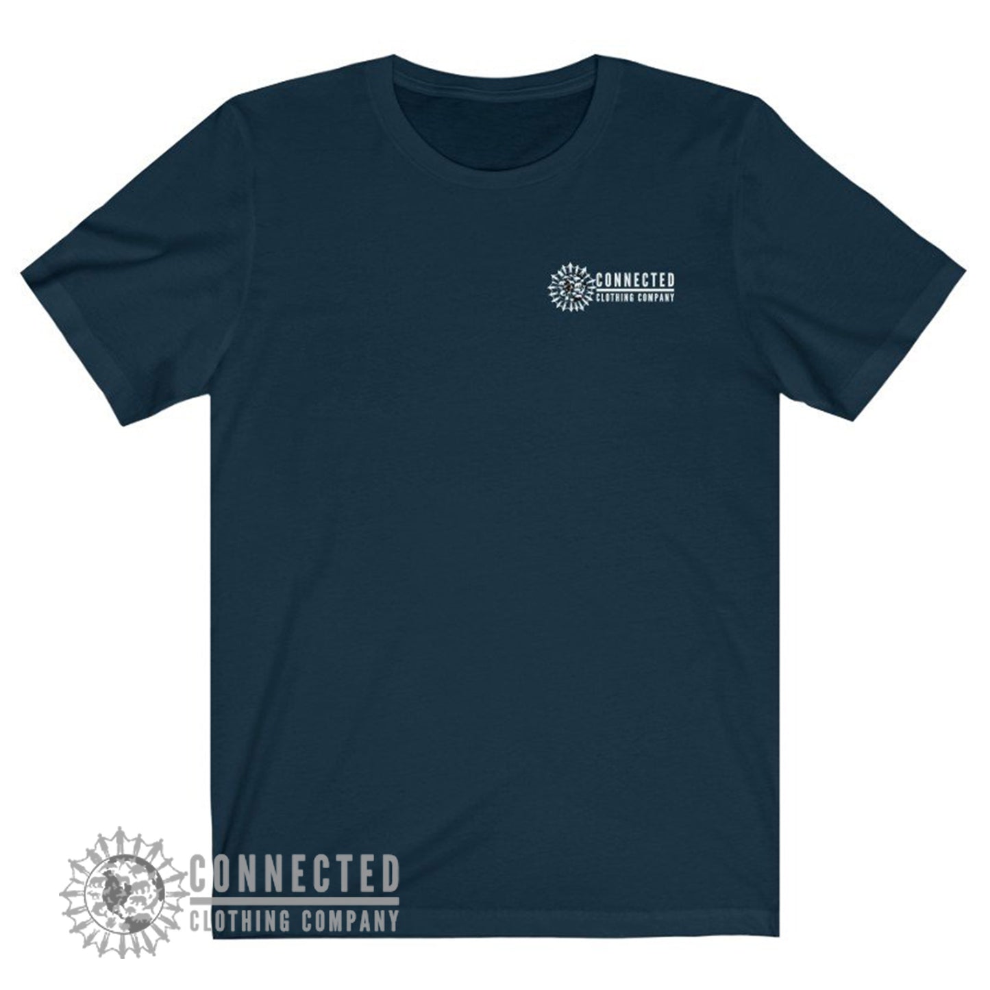 Front of Navy Show Humanity Short-Sleeve Tee shows Connected Clothing Company Logo - Connected Clothing Company - Ethically and Sustainably Made - 10% donated to animal rescue