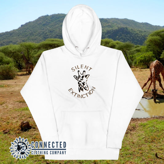 White Giraffe Silent Extinction Unisex Hoodie - Connected Clothing Company - 10% of profits donated to the Giraffe Conservation Foundation