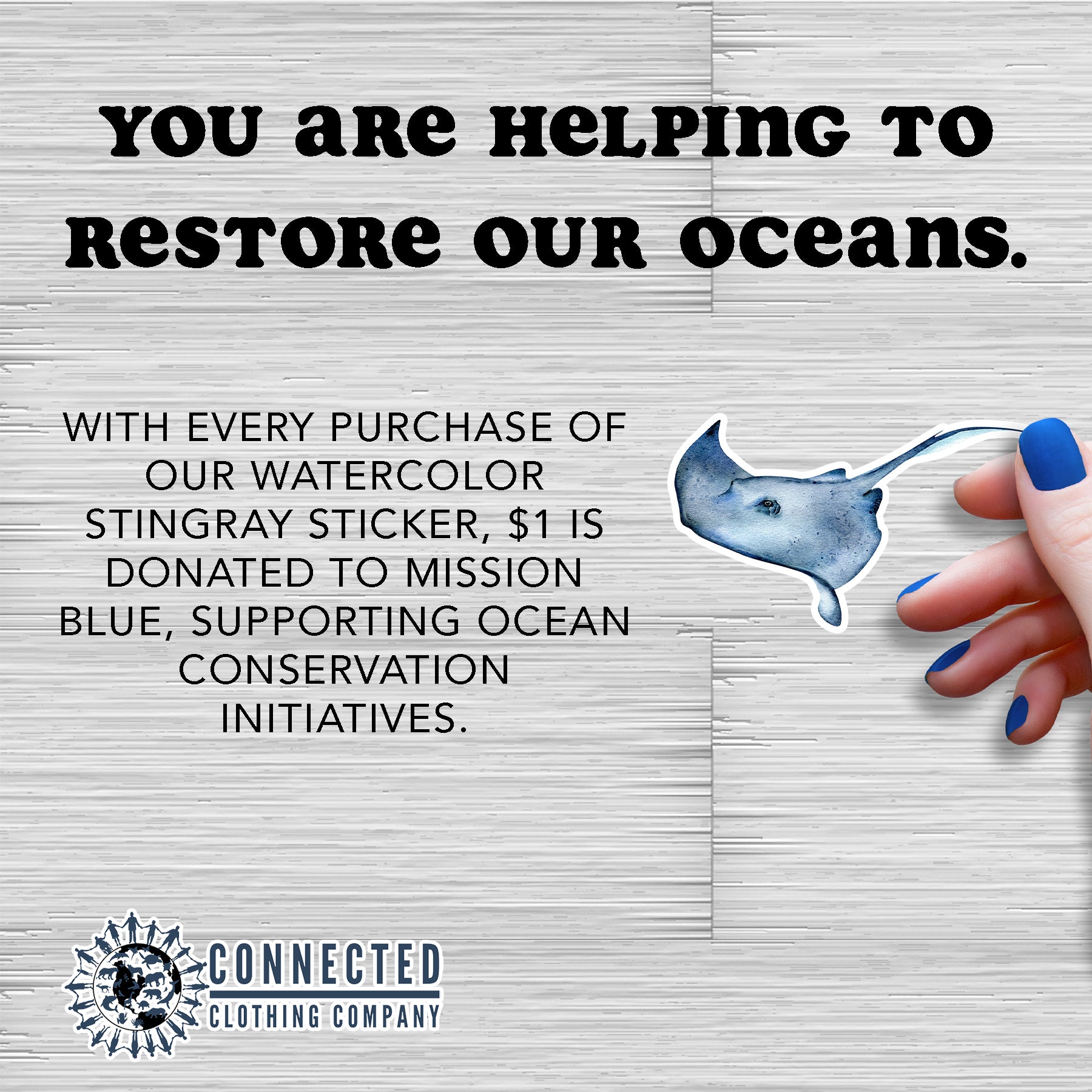 Stingray Sticker - Connected Clothing Company - 10% of proceeds donated to ocean conservation