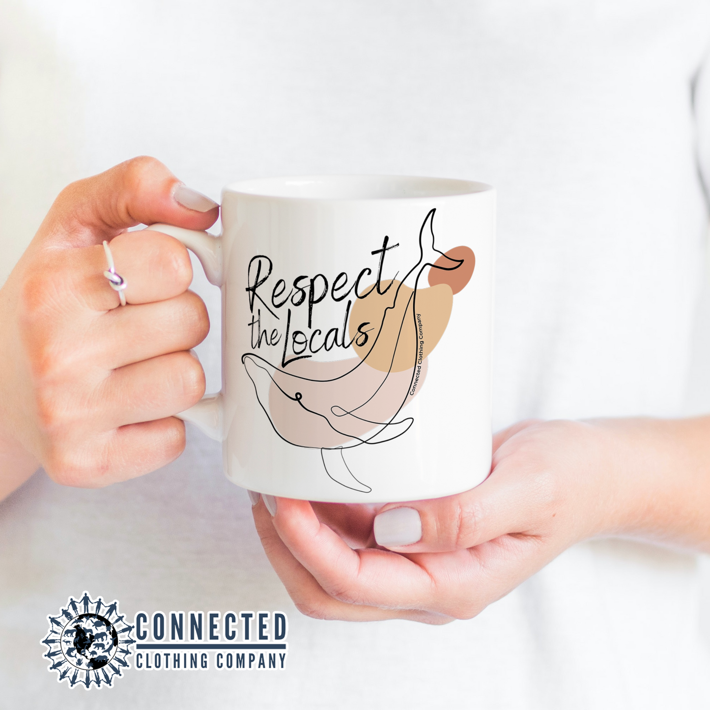 White Respect The Locals Whale Classic Mug - Connected Clothing Company - Ethically and Sustainably Made - 10% of profits donated to ocean conservation