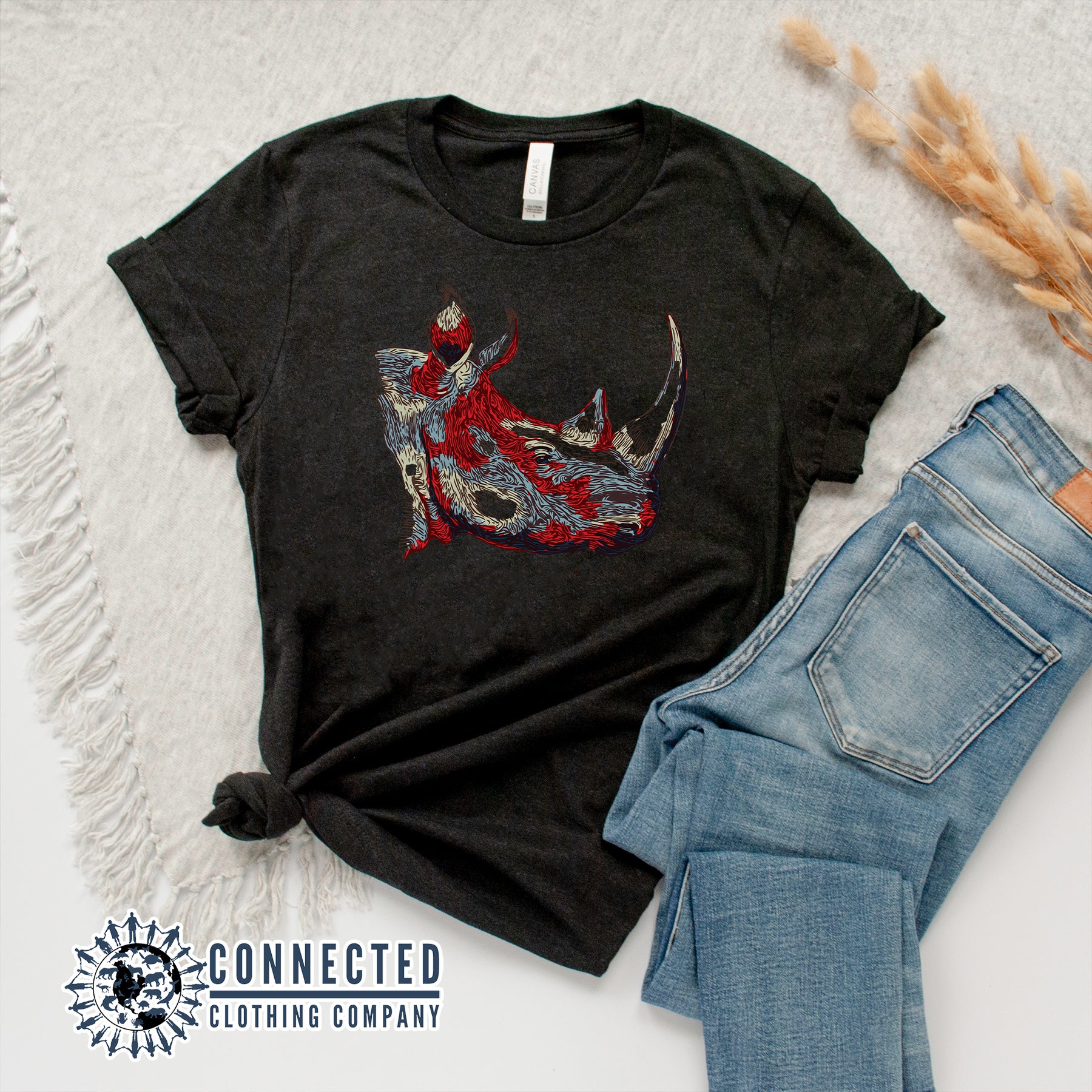 Black Vanishing Into Extinction Rhino Tshirt - Connected Clothing Company - Ethically and Sustainable Clothing - 10% of proceeds are donated to rhino conservation