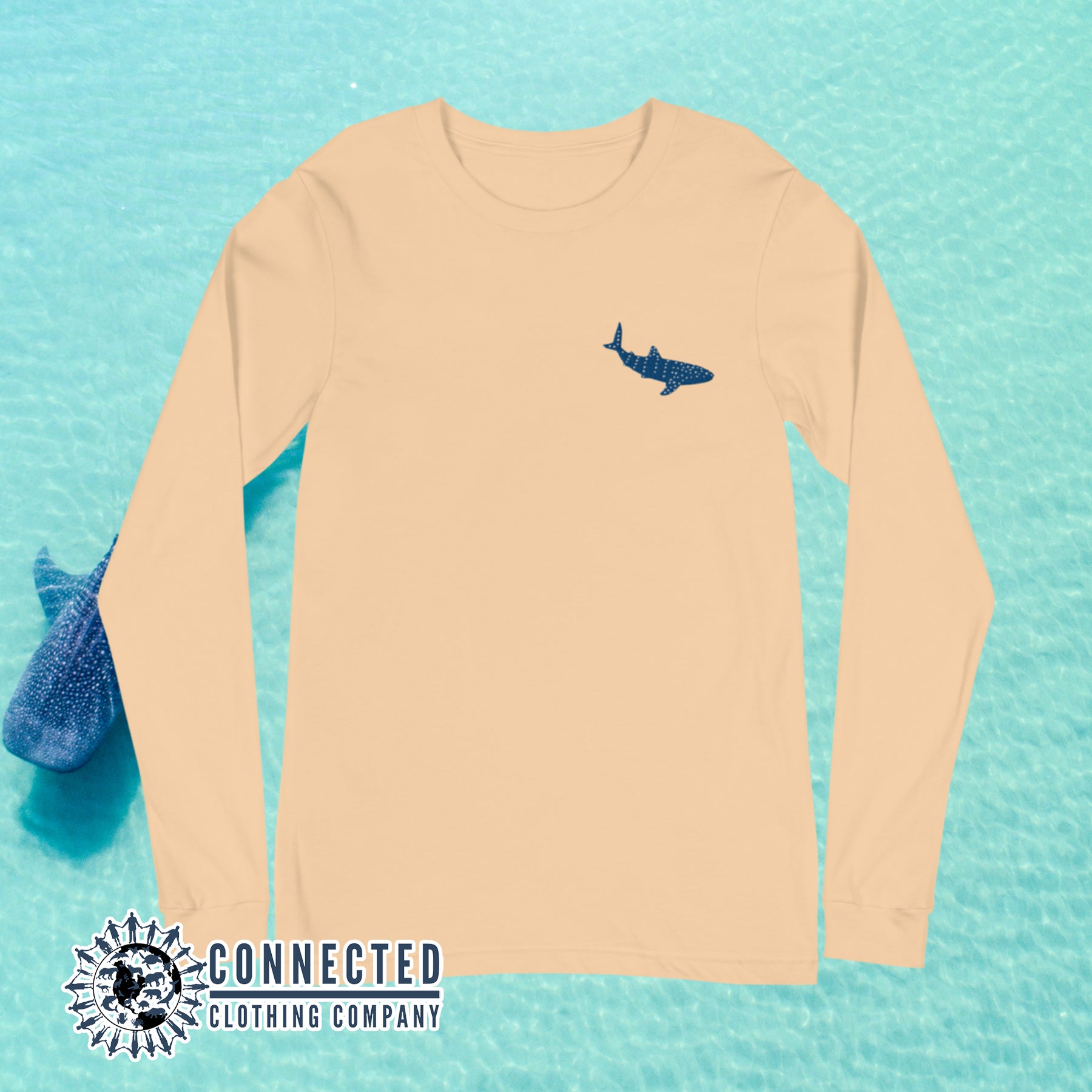 Sand Dune Embroidered Whale Shark Long-Sleeve Shirt - Connected Clothing Company - Ethically and Sustainably Made - 10% of profits donated to shark conservation and ocean conservation