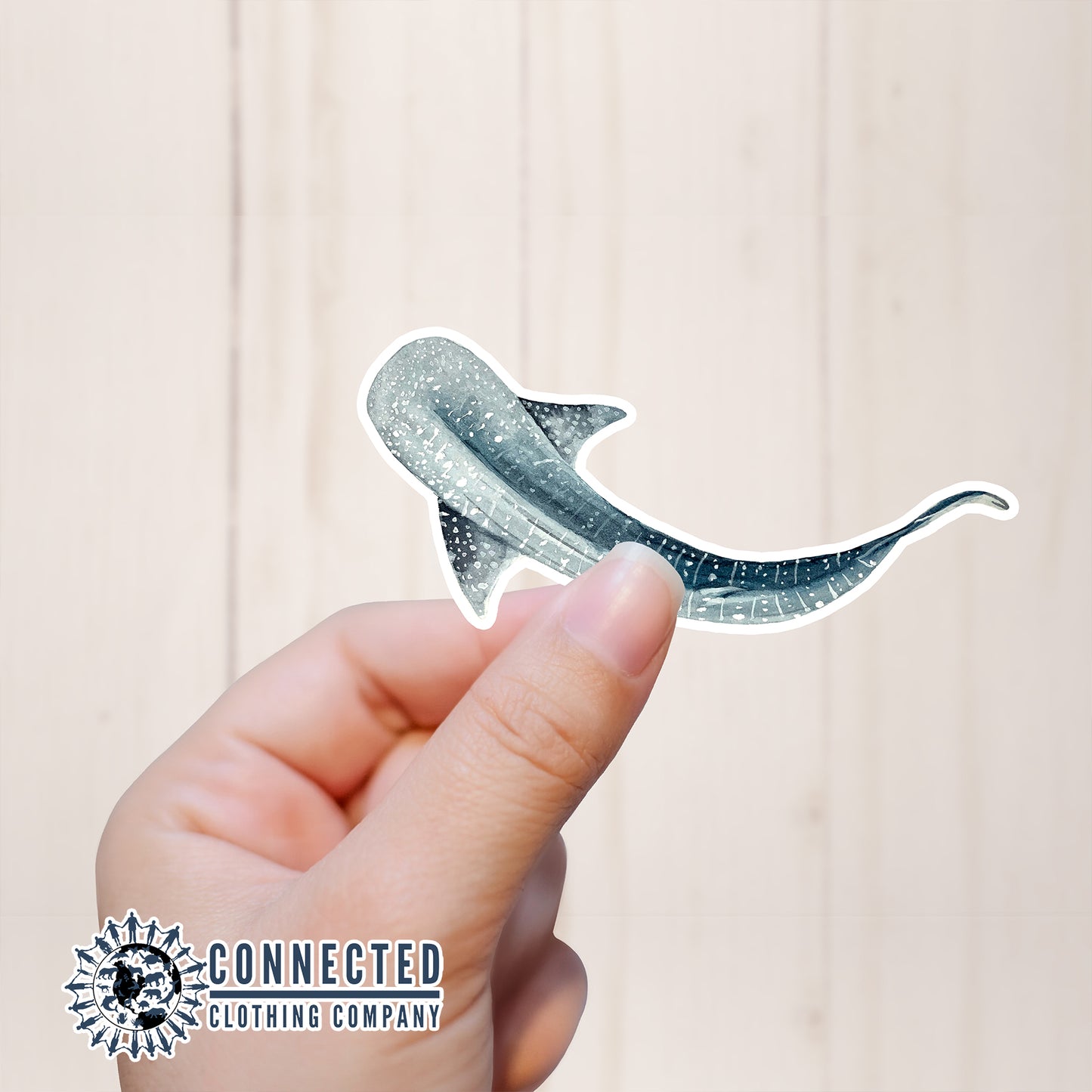 Hand Holding Whale Shark Watercolor Sticker - Connected Clothing Company - Ethical and Sustainable Apparel - portion of profits donated to shark conservation