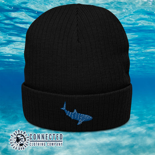 Black Whale Shark Recycled Cuffed Beanie - Connected Clothing Company - Ethically and Sustainably Made - 10% donated to Mission Blue ocean conservation