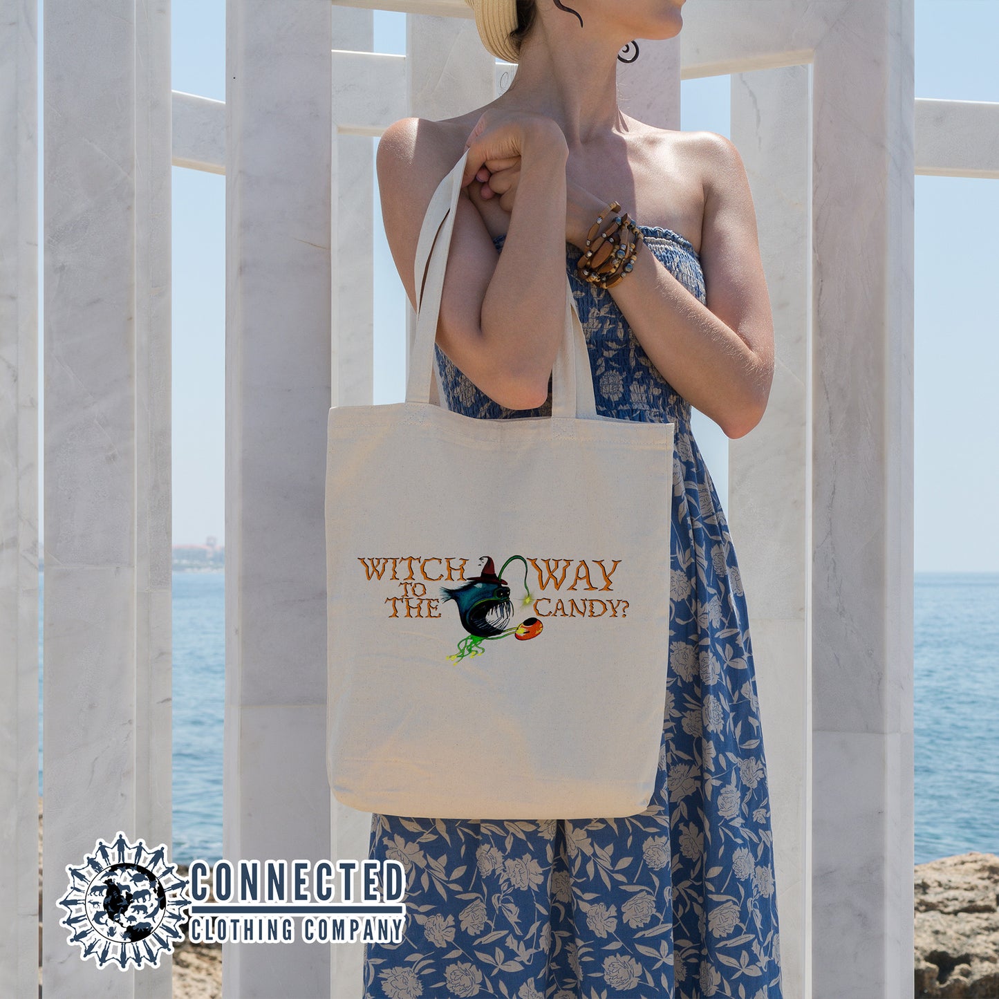 Witch Way To The Candy Anglerfish Tote Bag - Connected Clothing Company - 10% of proceeds donated to ocean conservation
