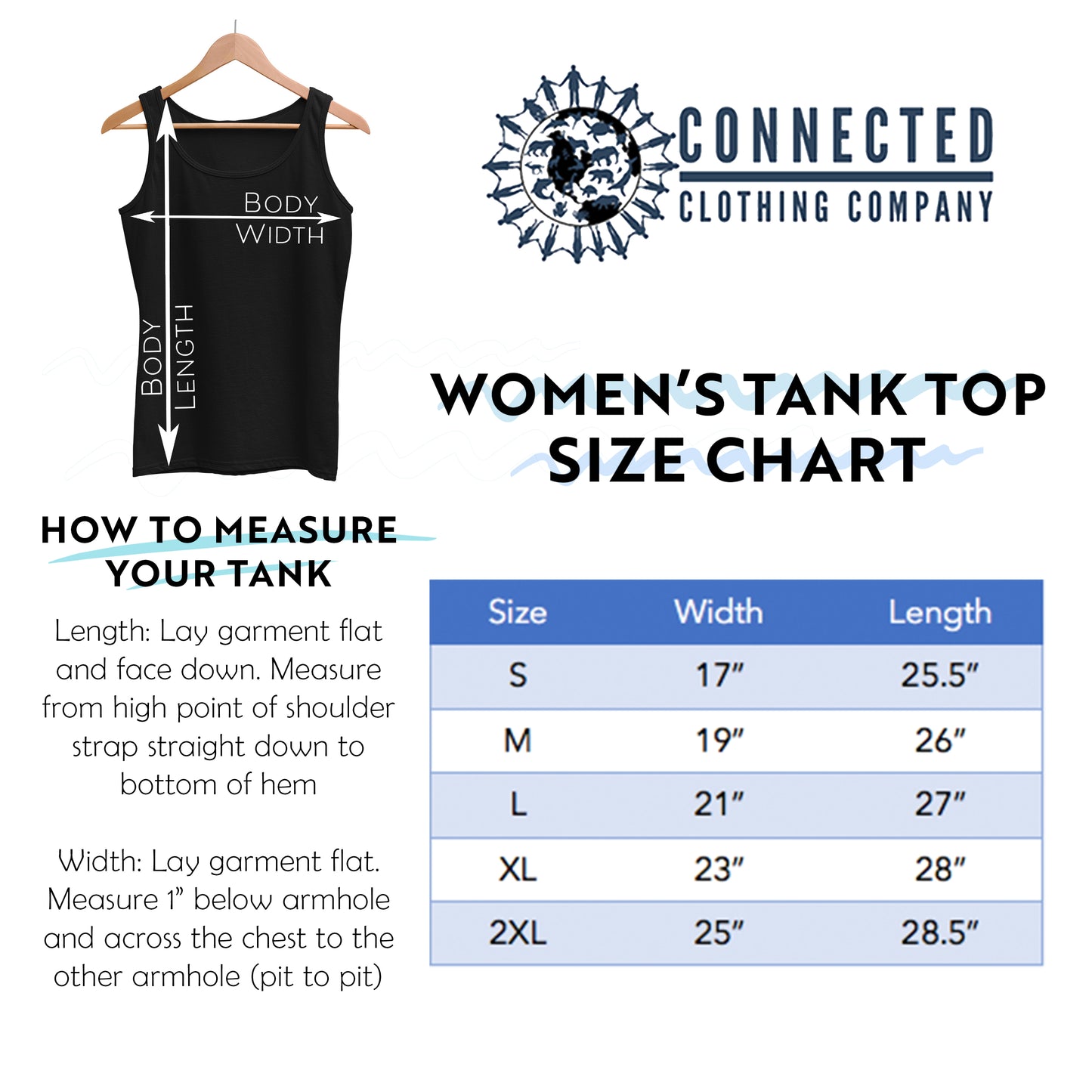 Women's Tank Top Size Chart - Connected Clothing Company - Ethically and Sustainably Made - 10% donated to Save The Rhino International