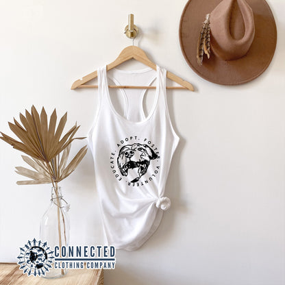White Respect Foster Volunteer Educate Women's Tank Top - Connected Clothing Company - Ethically and Sustainably Made - 10% of profits donated to the SPCA animal rescue humane society