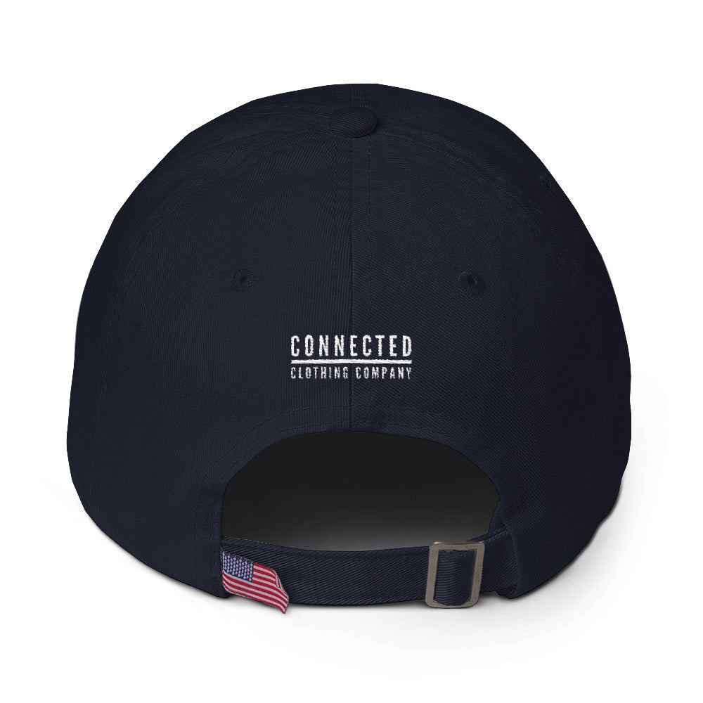 Back of Navy Heart Breaker. Earth Saver. Cotton Cap - Connected Clothing Company - 10% of profits donated to ocean conservation
