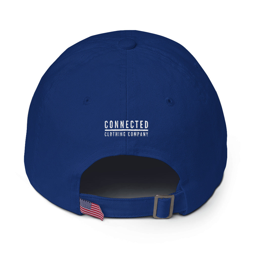 Back of Royal Blue Heart Breaker. Earth Saver. Cotton Cap - Connected Clothing Company - 10% of profits donated to ocean conservation