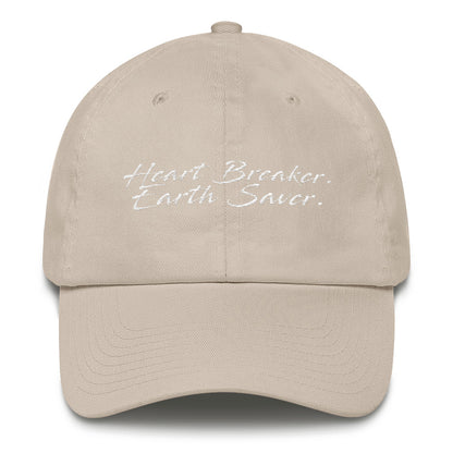 Front of Stone Heart Breaker. Earth Saver. Cotton Cap - Connected Clothing Company - 10% of profits donated to ocean conservation