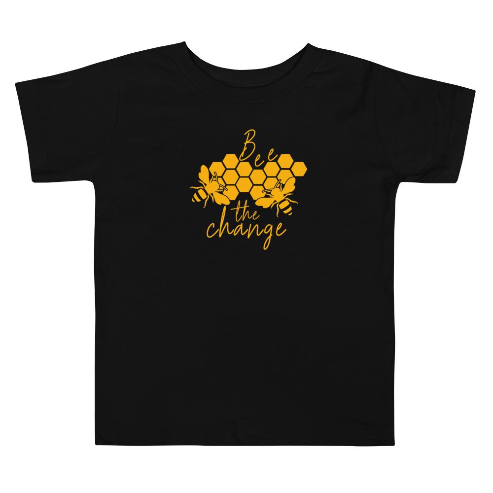 Bee The Change Toddler Short-Sleeve Tee in Black - Connected Clothing Company - 10% of profits donated to The Honeybee Conservancy, supporting bee conservation and building bee habitats