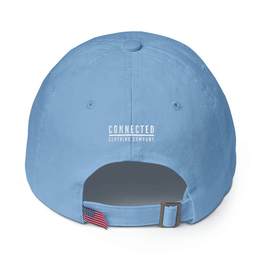 Back of Carolina Blue Heart Breaker. Earth Saver. Cotton Cap - Connected Clothing Company - 10% of profits donated to ocean conservation