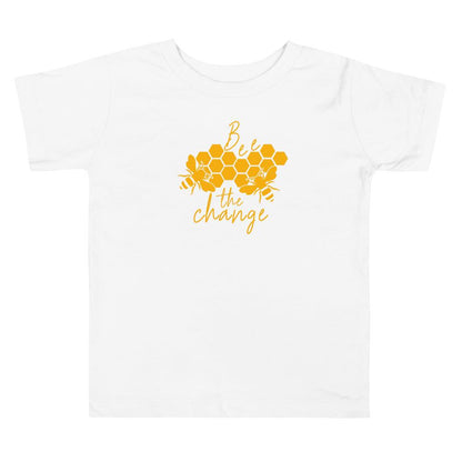 Bee The Change Toddler Short-Sleeve Tee in White - Connected Clothing Company - 10% of profits donated to The Honeybee Conservancy, supporting bee conservation and building bee habitats