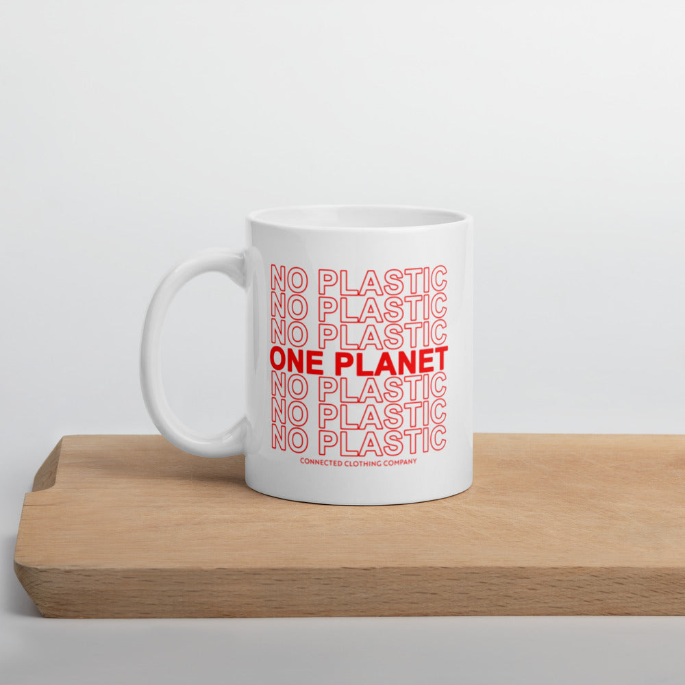 No Plastic One Planet Classic Mug - Connected Clothing Company - Ethical and Sustainable Apparel - 10% of proceeds donated to ocean conservation